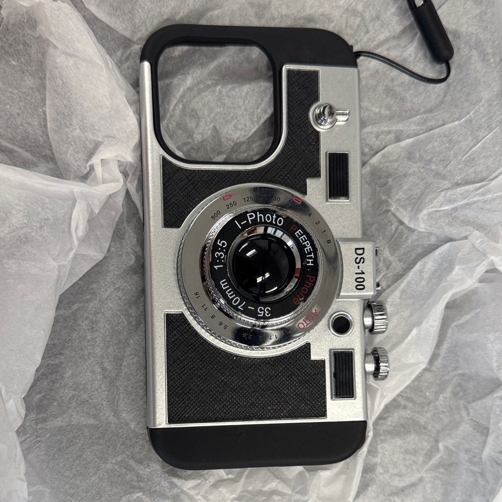 Retro Camera Style Phone Case - Black and Silver